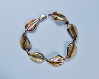 Vintage 1940s Mexican Sterling Abalone Leaf Bracelet from Cuernavaca (1612A)
