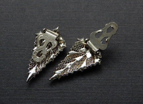 Antique Art Deco Rhinestone Rhodium Dress Clips (… - image 3