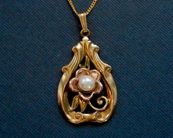 Pendentif vintage Harry Iskin Art nouveau avec perle (n° 1705)