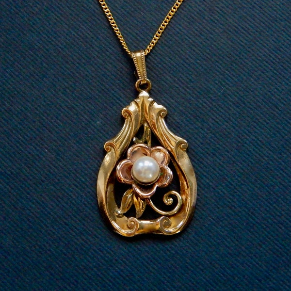 Vintage Harry Iskin Art Nouveau Pendant with Pearl (No. 1705)