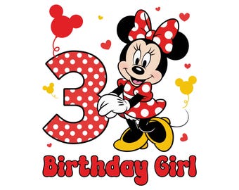 Happy Birthday Girl Png, Cute Minnie Mouse Lover Gifts, Third Birthday Shirt Design, 3 Years Old Digital Download File, 3rd Bday Clip Art
