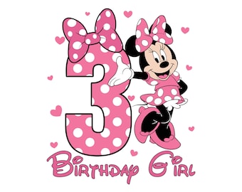 Happy Birthday Girl Png, Cute Minnie Mouse Lover Gifts, Third Birthday Shirt Design, 3 Years Old Digital Download File, 3rd Bday Clip Art