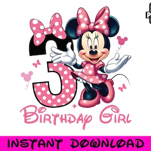 Happy 3rd Birthday Girl Cute Minnie Mouse Outfit 2025 Bday Clip Art Png Shirt Design for Mini Lover 3 Year Old Cut File Third Matching Three