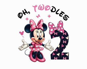 Oh Twodles Matching Family Members Minnie Birthday Girl, Minnie Mouse Png Shirt Design for Mini Lover 2 Year Old Cut File Toddler Second Two