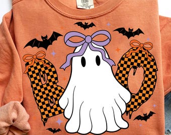 Coquette Halloween Png, Cute Ghost Png, Spooky Kids Autumn Fall Sublimation, Preppy Halloween, Ghost Shirt Png, Bow Boo Halloween Shirt Png
