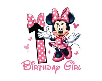 Happy 1st Birthday Girl, Cute Minnie Mouse Outfit, 2026 Bday Clip Art Png Shirt Design for Mini Lover 1 Year Old Cut File Toddler First One