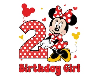 Happy 2nd Birthday Girl, Cute Minnie Mouse Outfit, 2025 Bday Clip Art Png Shirt Design for Mini Lover 2 Year Old Cut File Toddler Second Two
