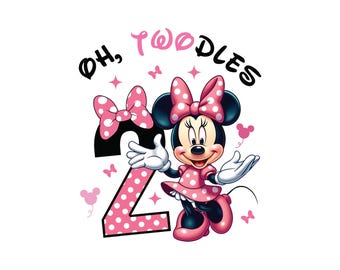 Oh Twodles Dopasowanie członków rodziny Minnie Urodzinowa dziewczynka, projekt koszulki Minnie Mouse PNG dla małego kochanka 2-letniego malucha Drugie dwa