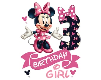 Happy Birthday Girl Png, Cute Minnie Mouse Lover Gifts, Third Birthday Shirt Design, 3 Years Old Digital Download File, 3rd Bday Clip Art