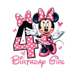 Happy 4th Birthday Girl Cute Minnie Mouse Outfit 2025 Bday Clipart Png Shirt Design for Mini Lover 4 Years Old Cut File Fourth Matching Four
