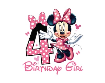 Happy 4th Birthday Girl Cute Minnie Mouse Outfit 2025 Bday Clipart Png Shirt Design for Mini Lover 4 Years Old Cut File Fourth Matching Four