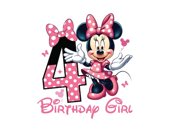Happy 4th Birthday Girl Cute Minnie Mouse Outfit 2025 Bday Clipart Png Shirt Design for Mini Lover 4 Years Old Cut File Fourth Matching Four