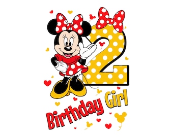Happy 2nd Birthday Girl, Cute Minnie Mouse Outfit, 2025 Bday Clip Art Png Shirt Design for Mini Lover 2 Year Old Cut File Toddler Second Two