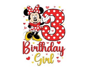 Happy Birthday Girl Png, Cute Minnie Mouse Lover Gifts, Third Birthday Shirt Design, 3 Years Old Digital Download File, 3rd Bday Clip Art