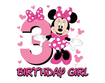 Happy 3rd Birthday Girl Cute Minnie Mouse Outfit 2026 Bday Clip Art Png Shirt Design for Mini Lover 3 Year Old Cut File Third Matching Three