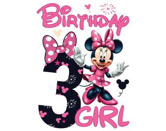 Happy 3rd Birthday Girl Cute Minnie Mouse Outfit 2025 Bday Clip Art Png Shirt Design for Mini Lover 3 Year Old Cut File Third Matching Three