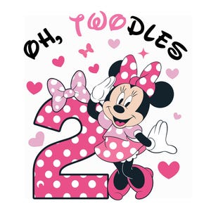 Oh Twodles Matching Family Members Minnie Birthday Girl, Minnie Mouse Png Shirt Design for Mini Lover 2 Year Old Cut File Toddler Second Two image 2