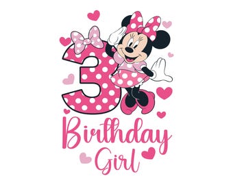 Happy 3rd Birthday Girl Cute Minnie Mouse Outfit 2025 Bday Clip Art Png Shirt Design for Mini Lover 3 Year Old Cut File Third Matching Three