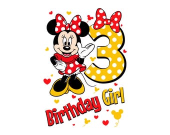 Happy 3rd Birthday Girl Cute Minnie Mouse Outfit 2025 Bday Clip Art Png Shirt Design for Mini Lover 3 Year Old Cut File Third Matching Three