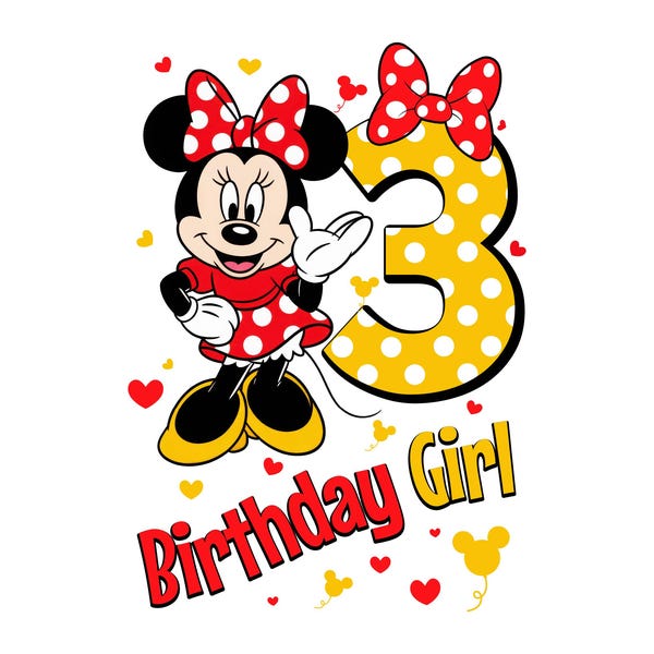 Happy 3rd Birthday Girl Cute Minnie Mouse Outfit 2025 Bday Clip Art Png Shirt Design for Mini Lover 3 Year Old Cut File Third Matching Three
