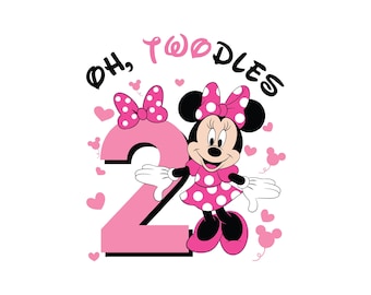 Oh Twodles Matching Family Members Minnie Birthday Girl, Minnie Mouse Png Shirt Design for Mini Lover 2 Year Old Cut File Toddler Second Two