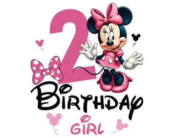 Happy 2nd Birthday Girl, Cute Minnie Mouse Outfit, 2025 Bday Clip Art Png Shirt Design for Mini Lover 2 Year Old Cut File Toddler Second Two