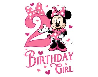 Happy 2nd Birthday Girl, Cute Minnie Mouse Outfit, 2025 Bday Clip Art Png Shirt Design for Mini Lover 2 Year Old Cut File Toddler Second Two