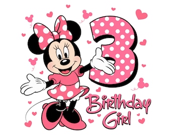 Happy 3rd Birthday Girl Cute Minnie Mouse Outfit 2025 Bday Clip Art Png Shirt Design for Mini Lover 3 Year Old Cut File Third Matching Three