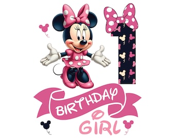 Topolino 1° compleanno Png, Clip Art per decorazioni per cupcake, Design per maglietta di compleanno numero uno, Buon compleanno bambina, Idee regalo carine per bambini di 1 anno 2025