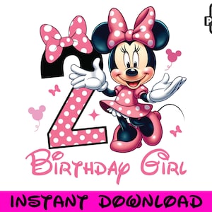 Happy 2nd Birthday Girl, Cute Minnie Mouse Outfit, 2025 Bday Clip Art Png Shirt Design for Mini Lover 2 Year Old Cut File Toddler Second Two