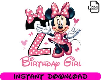 Happy 2nd Birthday Girl, Cute Minnie Mouse Outfit, 2026 Bday Clip Art Png Shirt Design for Mini Lover 2 Year Old Cut File Toddler Second Two