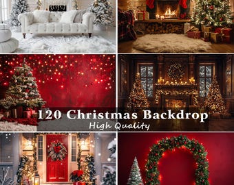 120 Christmas Photography Backdrops, Festive Holiday Photo Backgrounds (Digital Download JPG Files)