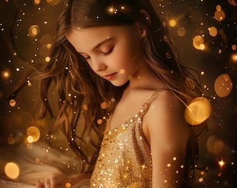 Glittrande ljus, glitteröverlägg JPG | Gyllene gnistrande bokeh-fotoöverlägg för Photoshop och fotoredigering