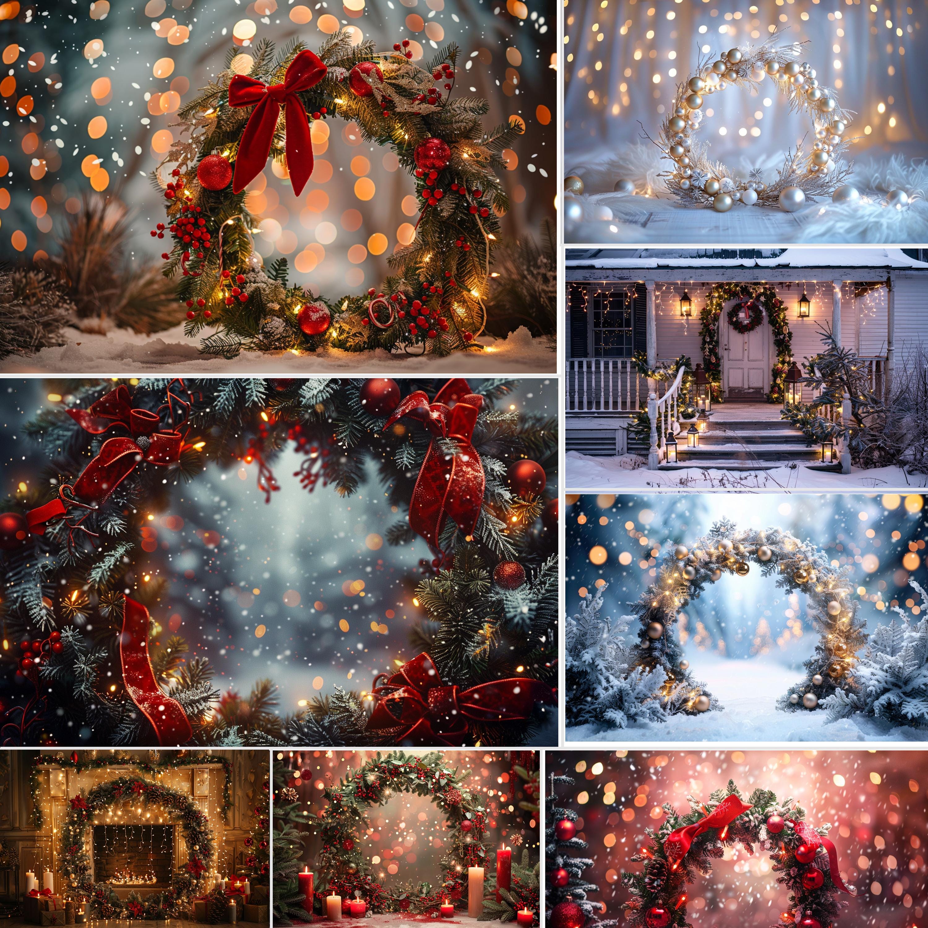 Christmas Wreath Arch Digital Backdrop, Holiday Portrait Photography ...