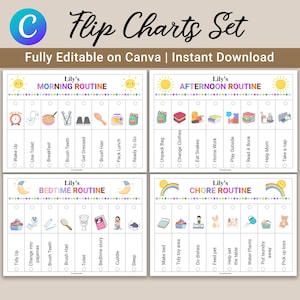 Kids Flip Routine Chart Editable Printable | Morning Evening Bedtime Flip Chart | Visual Schedule For Kids | Toddler Chore Chart | Canva PDF
