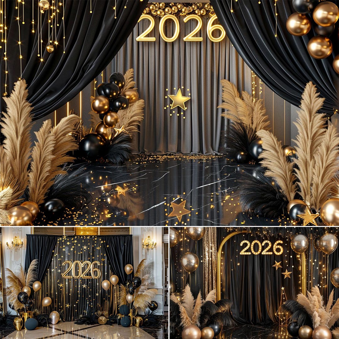 Advanced New Year 2026 Backdrop | Festive Gold & Fireworks Digital ...