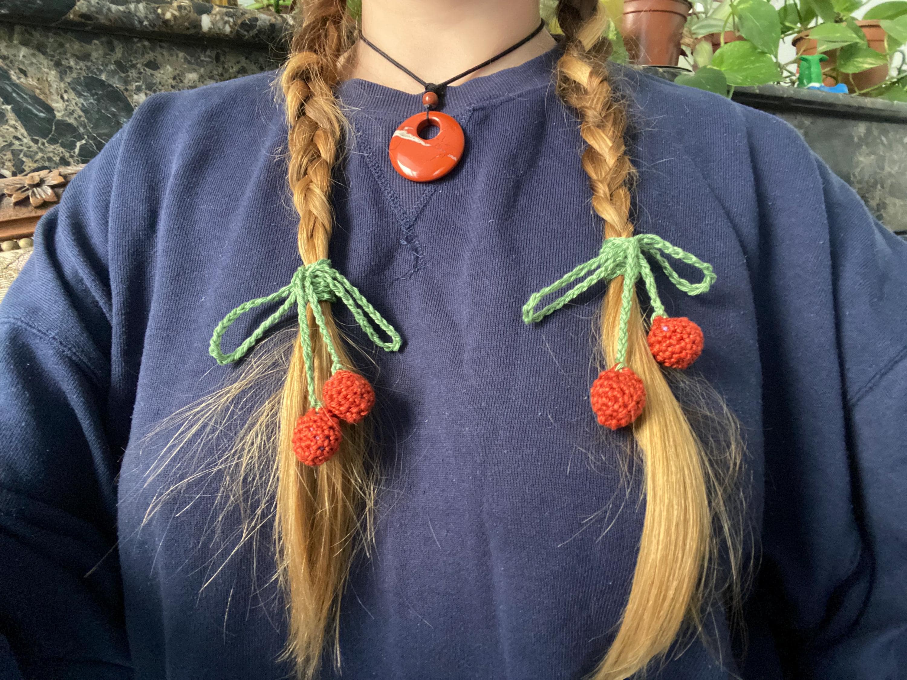 20 Crochet Scrunchies with Cherries, Ruffles, Shells, and Stars 1 Crochet Cherry Hair Tie Pattern