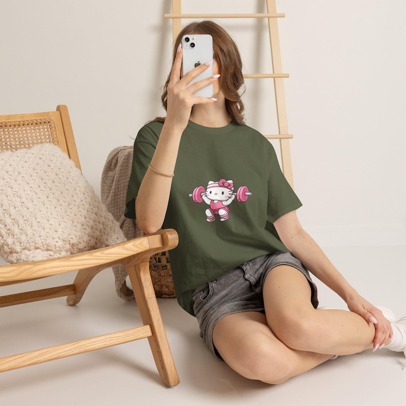 Hello kitty Weightlifter T-Shirt | Cute Gym Kitty Tee image 11