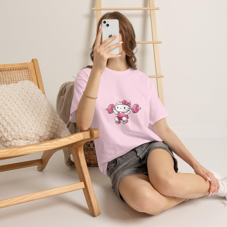 Hello kitty Weightlifter T-Shirt | Cute Gym Kitty Tee image 18