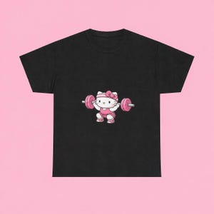Hello kitty Weightlifter T-Shirt | Cute Gym Kitty Tee image 1
