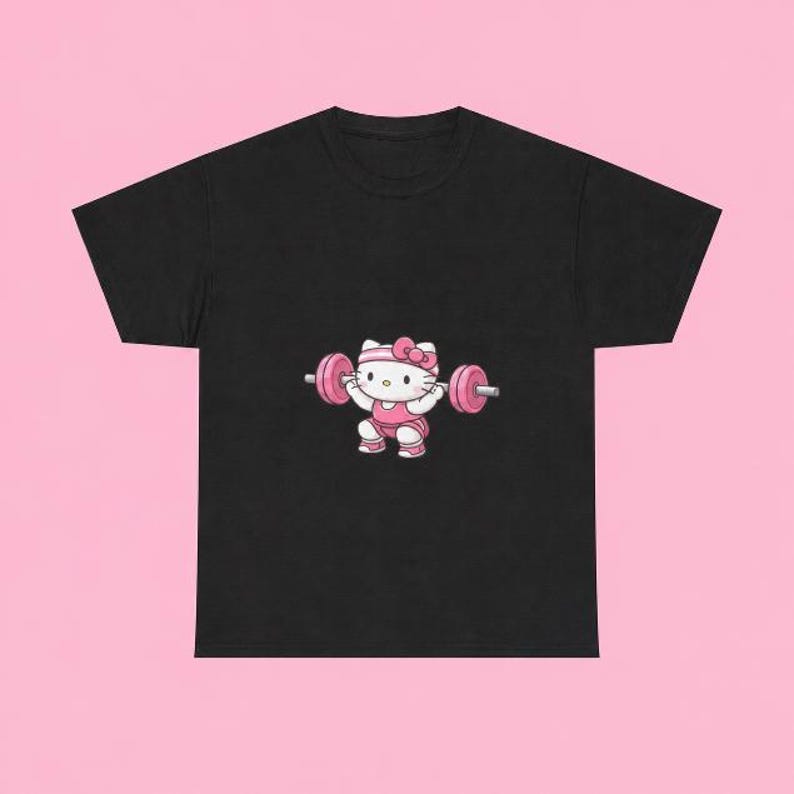 Hello kitty Weightlifter T-Shirt | Cute Gym Kitty Tee image 1