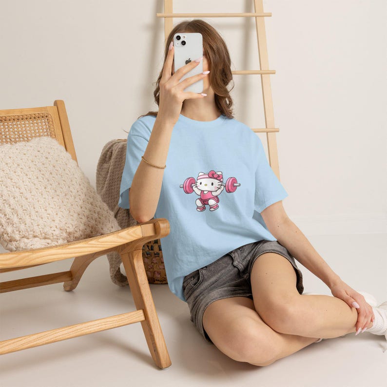 Hello kitty Weightlifter T-Shirt | Cute Gym Kitty Tee image 13