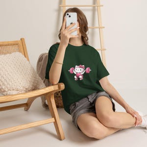 Hello kitty Weightlifter T-Shirt | Cute Gym Kitty Tee image 12