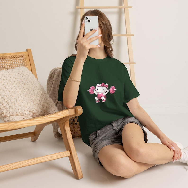 Hello kitty Weightlifter T-Shirt | Cute Gym Kitty Tee image 12