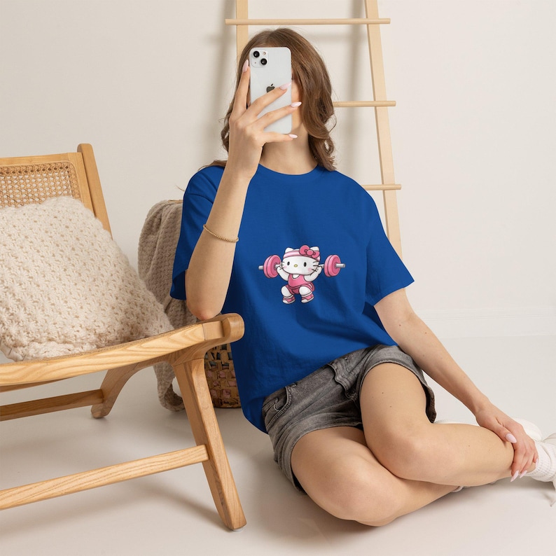 Hello kitty Weightlifter T-Shirt | Cute Gym Kitty Tee image 15