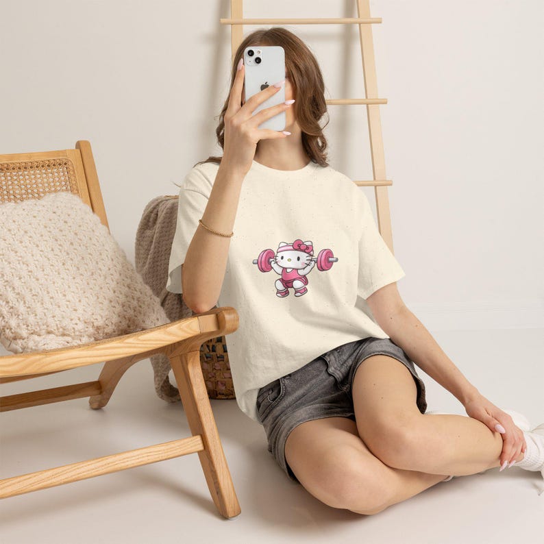 Hello kitty Weightlifter T-Shirt | Cute Gym Kitty Tee image 10