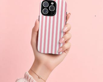 Pink Vertical Stripes Phone Case for iPhone & Android, Girly Stylish Shockproof Wireless Charging Compatible, Gift for Her