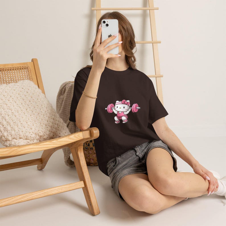 Hello kitty Weightlifter T-Shirt | Cute Gym Kitty Tee image 9