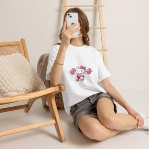Hello kitty Weightlifter T-Shirt | Cute Gym Kitty Tee image 2