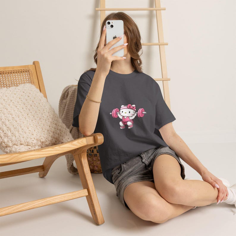 Hello kitty Weightlifter T-Shirt | Cute Gym Kitty Tee image 14